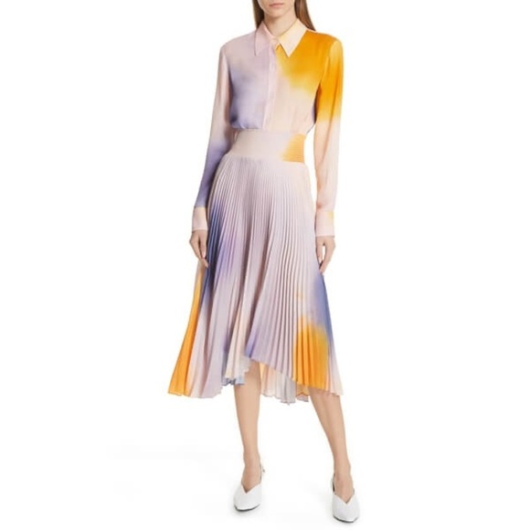 A.L.C. / Sonali ombre pleated midi dip dye shark bite hem skirt L Large - Picture 2 of 7